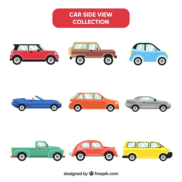 Free vector side view car collection of nine