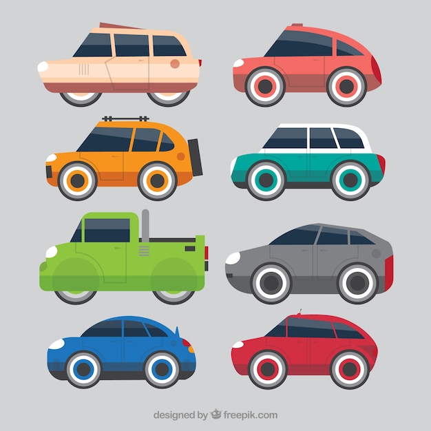 Free vector side view of flat toy cars