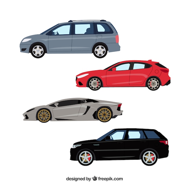 Free vector side view of modern cars