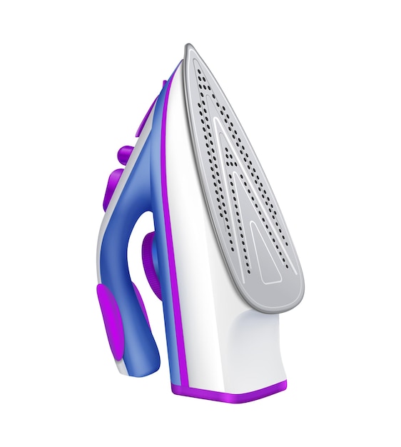 Side view of realistic colorful electric iron positioned vertically vector illustration