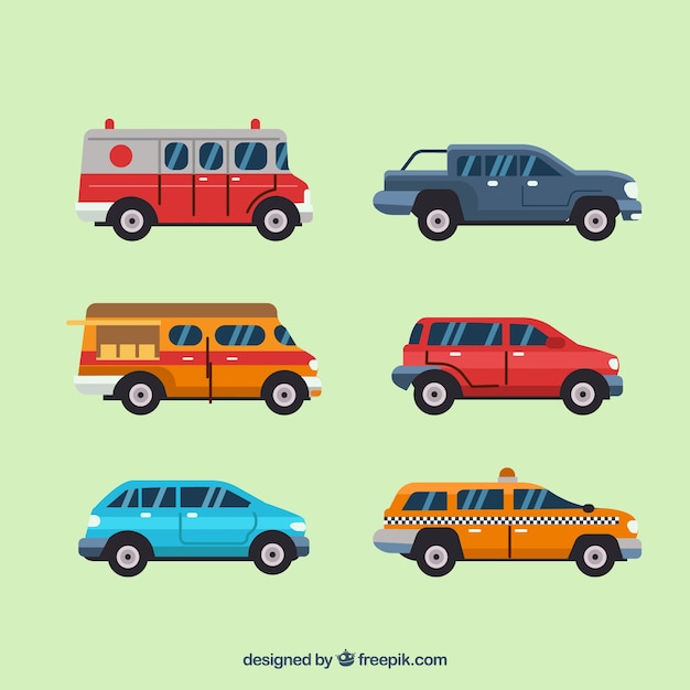 Free vector side view of six different cars