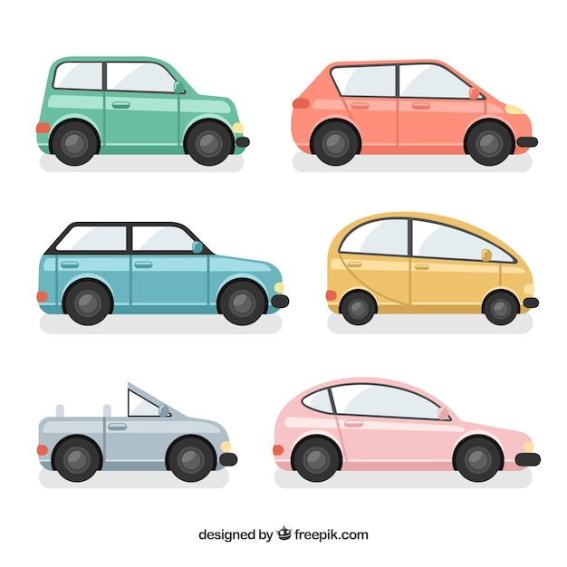 Free vector side view of six different flat cars