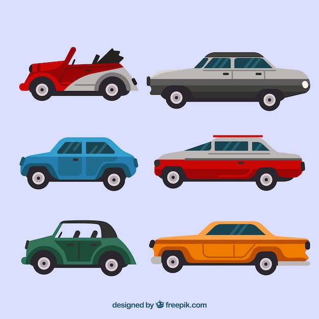 Free vector side view of various cars