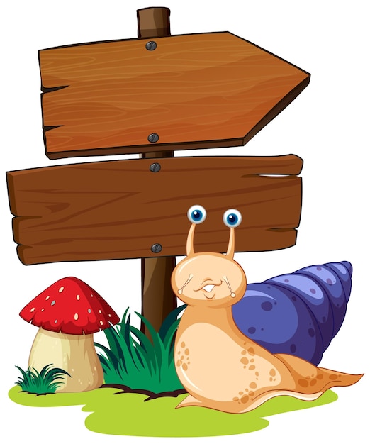 Sign board with snail on white background