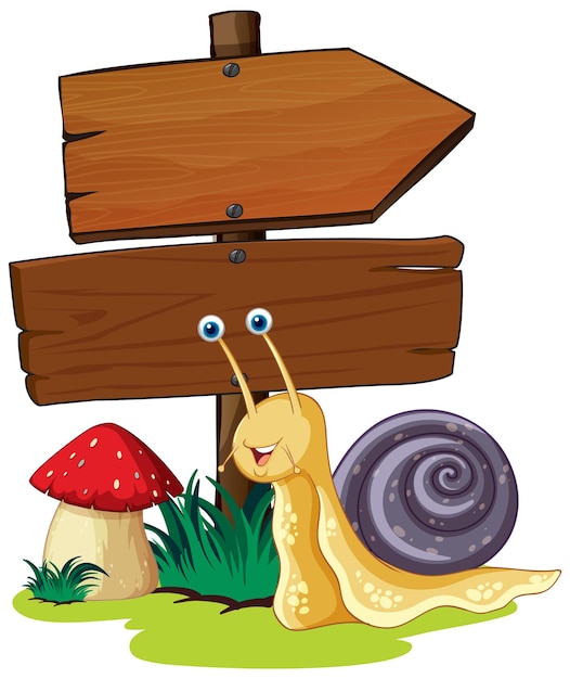 Sign board with snail on white background