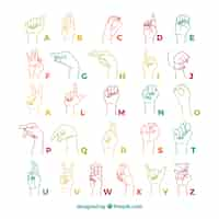 Free vector sign language alphabet in hand drawn style