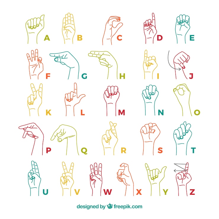 Free Vector sign language alphabet in hand drawn style