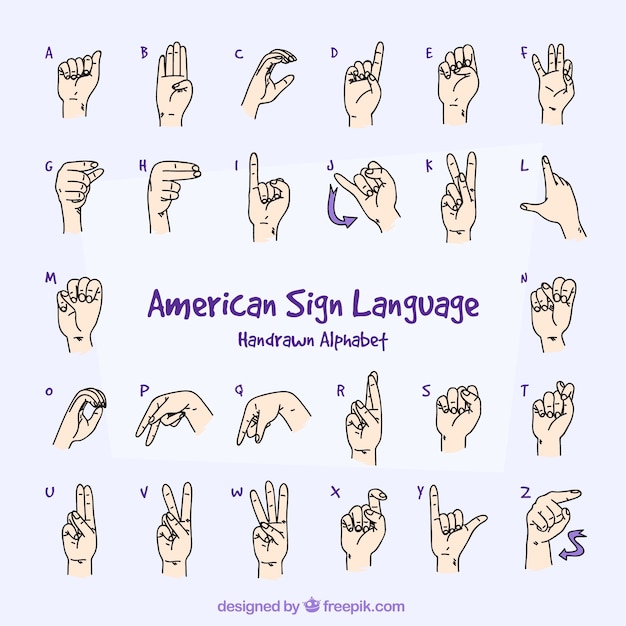 Free vector sign language alphabet in hand drawn style