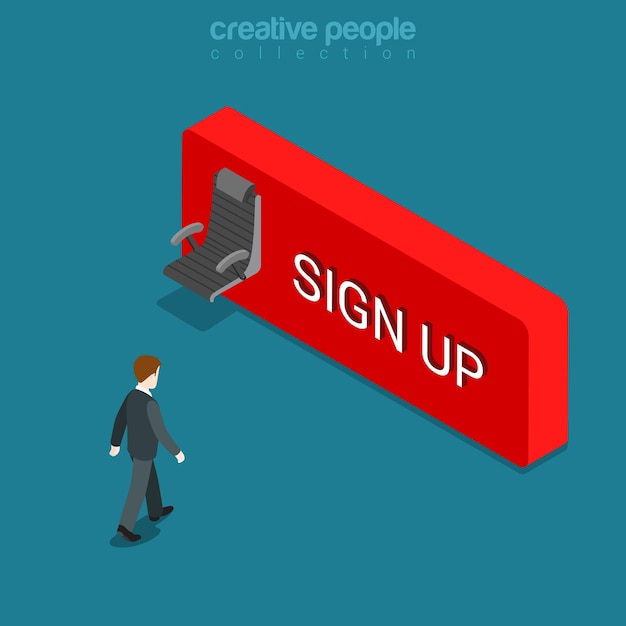 Free vector sign up button flat isometric