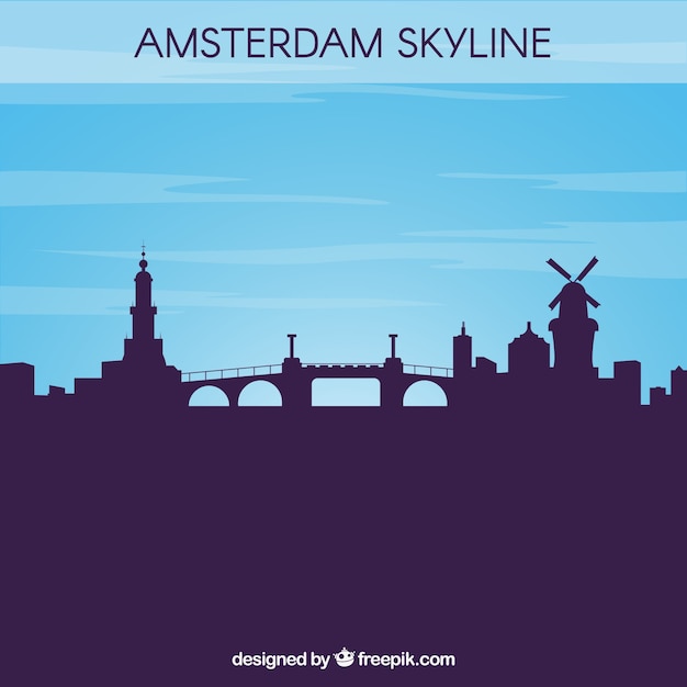 シルエットアムステルダムのスカイラインの背景