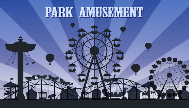 Free vector a silhouette amusement park template