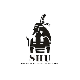 Silhouette of ancient egypt wind god shu middle east ruler with crown and death symbol
