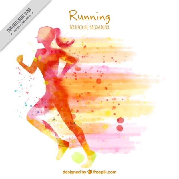 Silhouette background of watercolor woman running