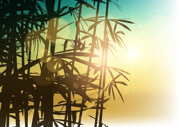 Vettore gratuito siluetta di bambù sulla priorità bassa di luce del sole