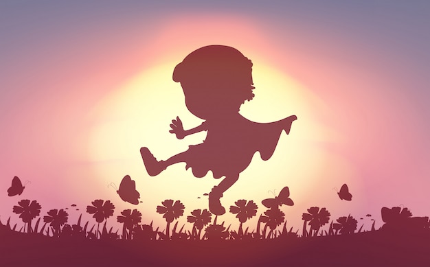 Silhouette of boy playing in the field