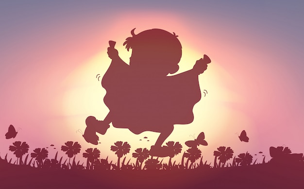 Free vector silhouette boy running in garden