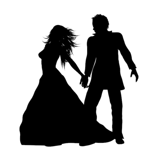 Silhouette di una sposa e sposo