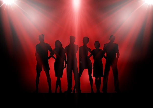 Free vector silhouette of a crowd of people under spotlights on a stage
