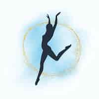 Free vector silhouette of a dancer on a watercolour background with gold elements