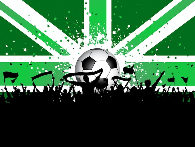 Free vector silhouette of an excited crowd on a grunge union jack flag background