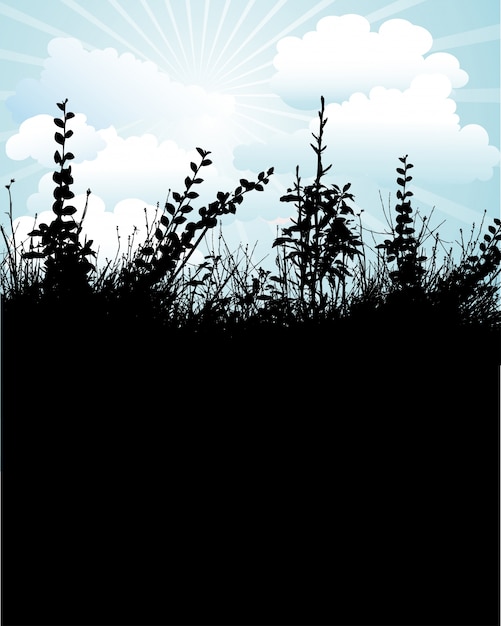 Free vector silhouette of foliage against a blue sky