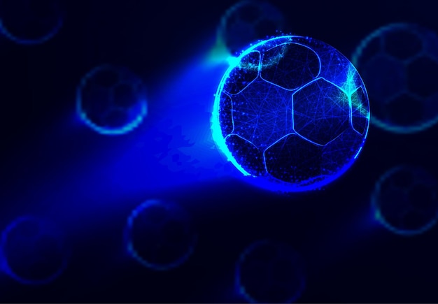 Силуэт футбольного мяча Точки линии треугольники Абстрактная векторная иллюстрация низкополигонального каркаса