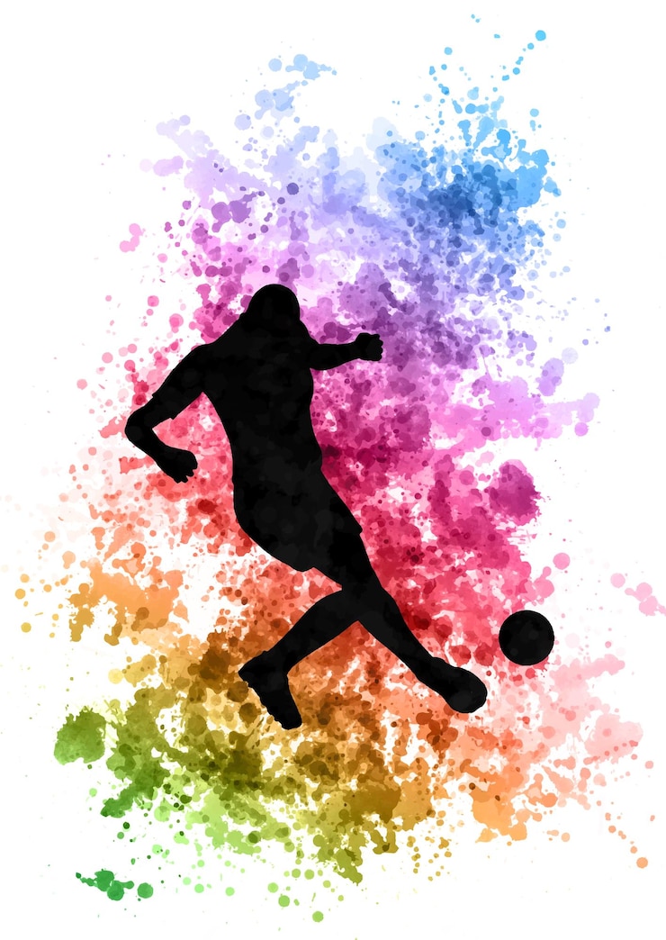 無料Vector 水彩画の背景でサッカーやサッカー選手のシルエット0402
