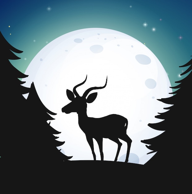 Free Vector silhouette forest and deer at night