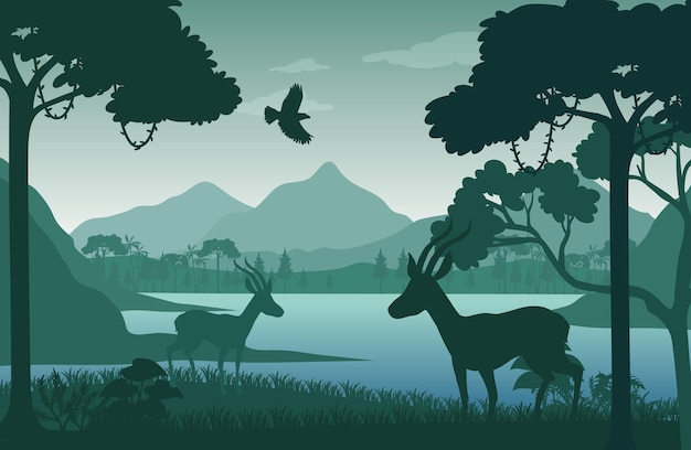 Free vector silhouette forest landscape background