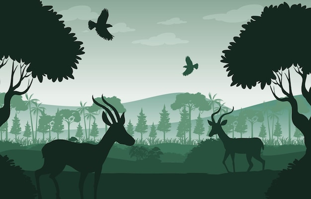 Silhouette forest landscape background