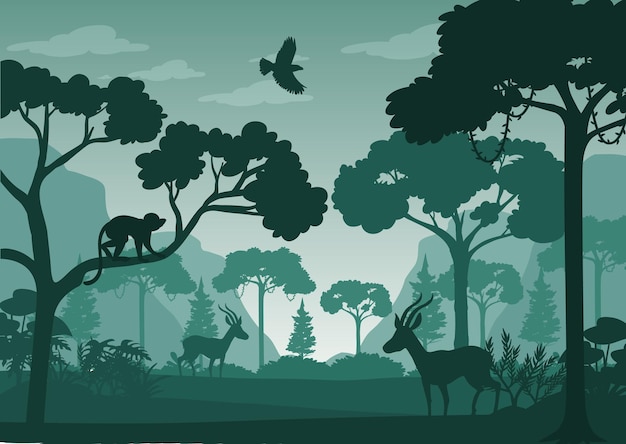 Silhouette forest landscape background