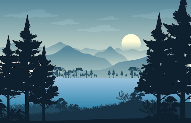 Free vector silhouette forest landscape background