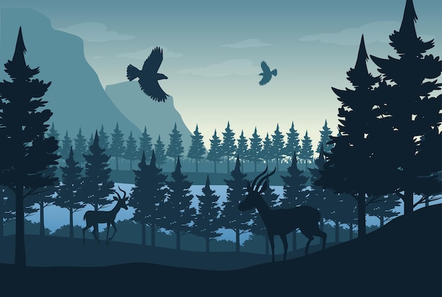 Free vector silhouette forest landscape background