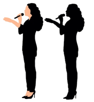 Silhouette of a girl singing, microphone
