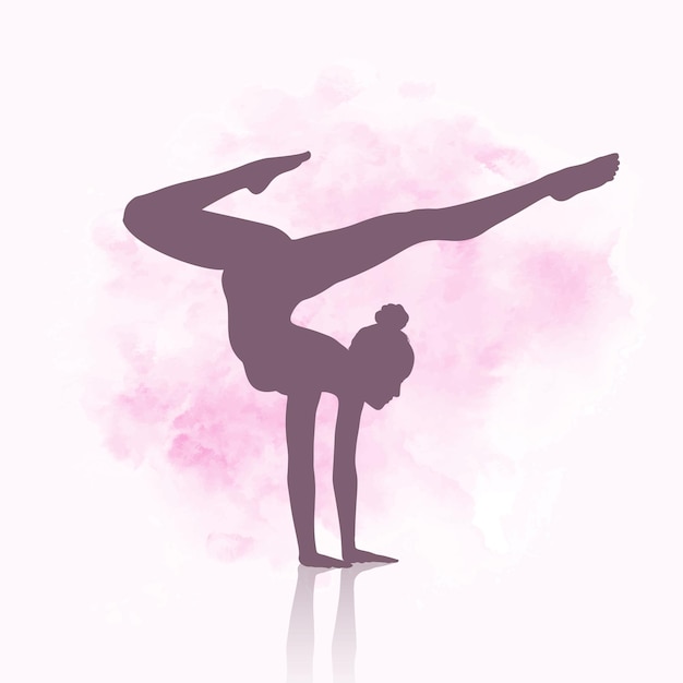 Vettore gratuito silhouette di una ginnasta su uno sfondo ad acquerello