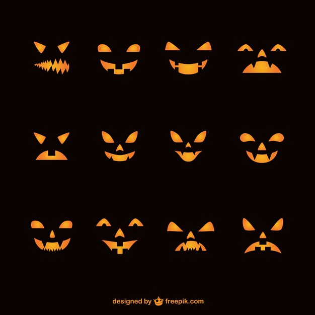 Silhouette of halloween pumpkins faces