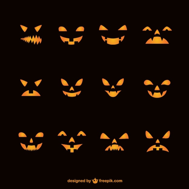 Silhouette of halloween pumpkins faces