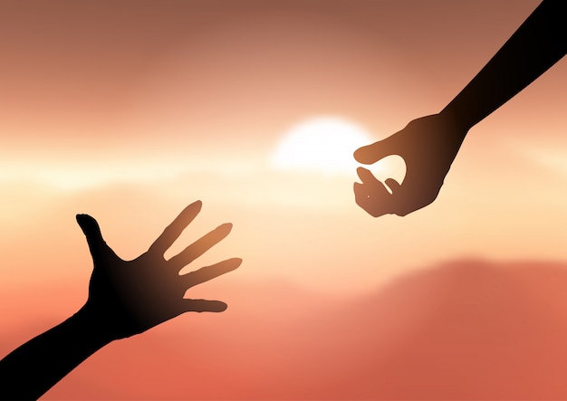 Silhouette of hands reaching out to help