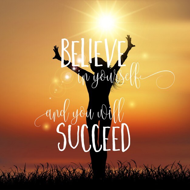 मुफ़्त वेक्टर silhouette of a happy woman with an inspirational quote