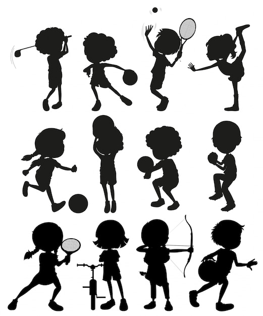 Free vector silhouette kids playing sports