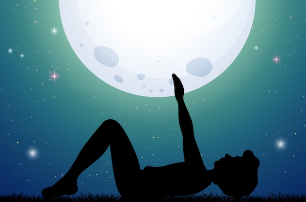 Free vector silhouette man doing yoga at night