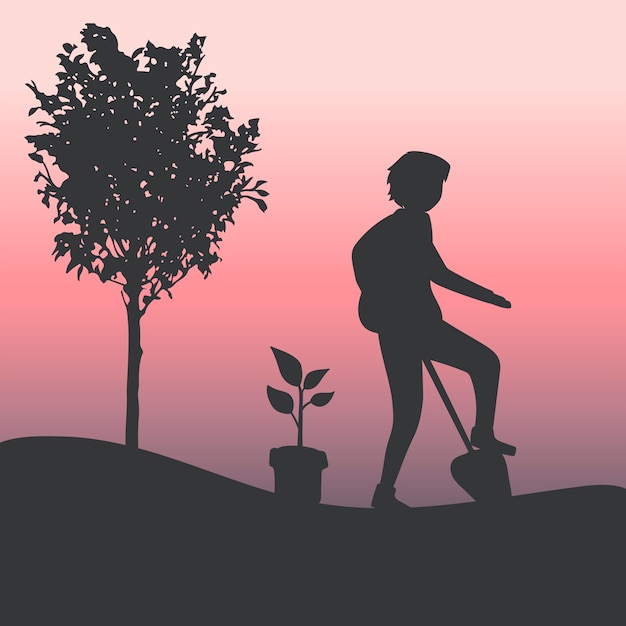 Silhouette of a man gardening vector