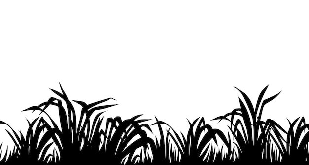 Free vector silhouette marsh reeds cattail bulrush grass isolated border of swamp plants