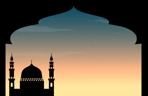 Бесплатное векторное изображение Силуэт мечети в сумерках