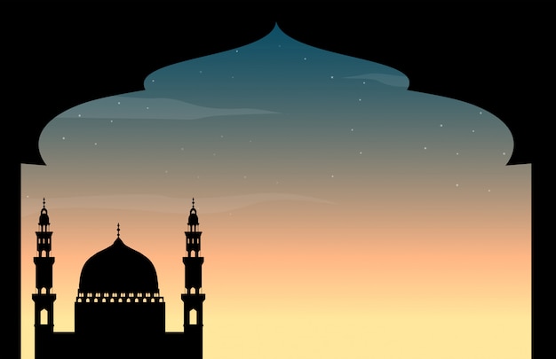 Free vector silhouette mosque at twilight