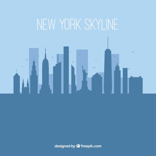 Silhouette new york skyline background in flat style