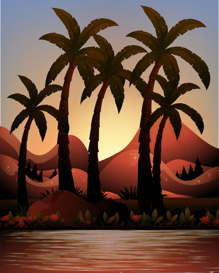 Free Vector silhouette ocean and palms background