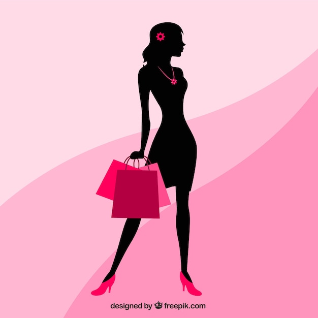 ショッピングバッグを持つ女性のシルエット