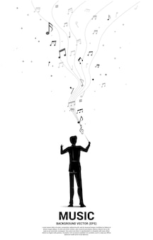 飛んでいる音符で立っている指揮者のシルエット オーケストラコンサートとレクリエーションのコンセプトの背景 プレミアムベクター 飛んでいる音符で立っている指揮者のシルエット オーケストラコンサートとレクリエーションのコンセプトの背景 プレミアムベクター