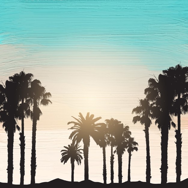 Free vector silhouette of palm trees on an acrylic paint background